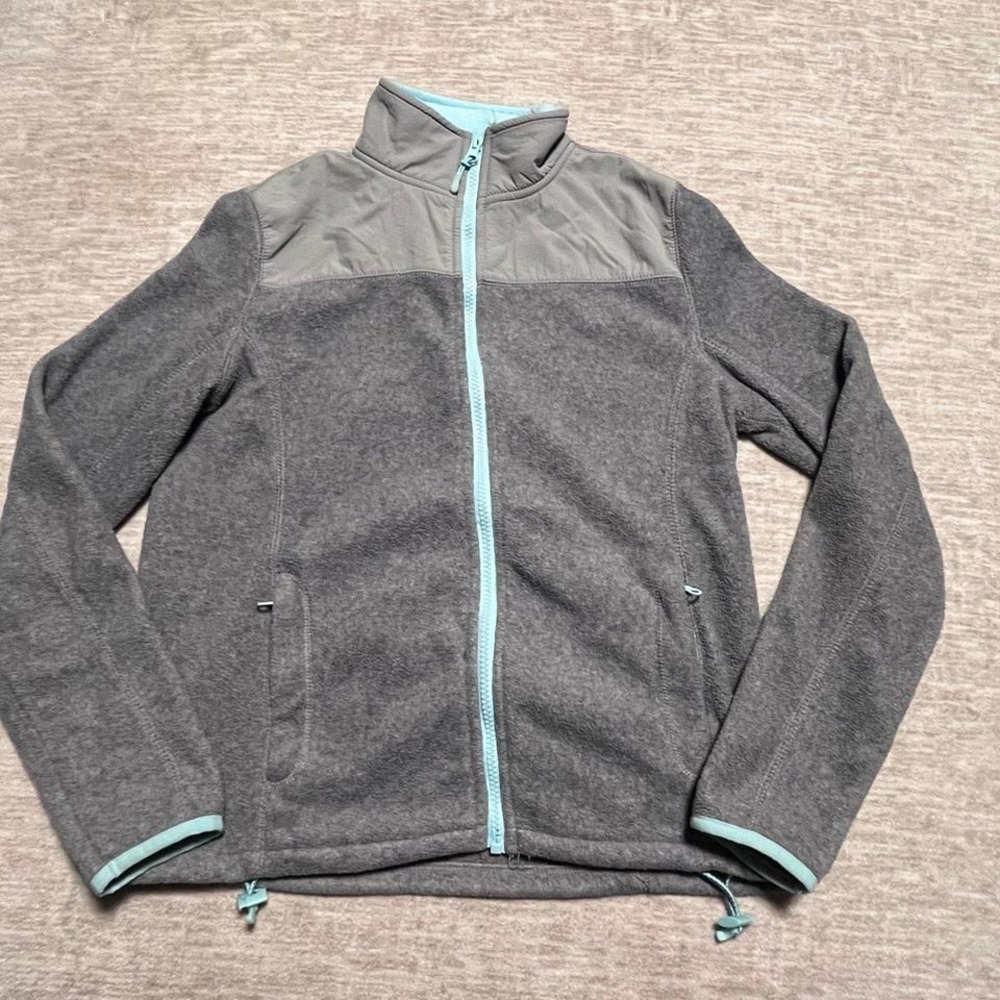 Prince & Fox Full Zip Fleece Jacket Gray Aqua Trim Women's‎ Small S